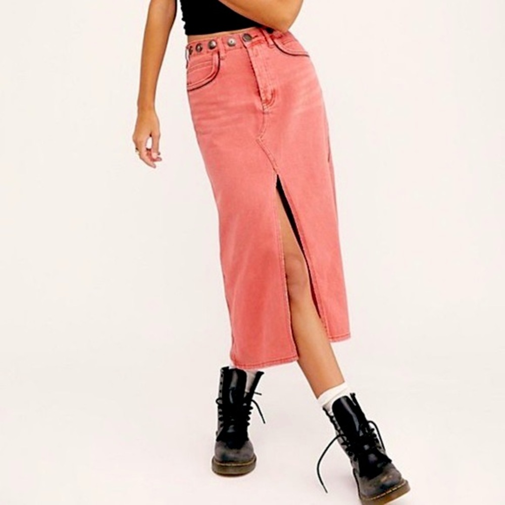 EUC One Teaspoon 26 CORAL STUDDED ROCKO LONG SKIRT